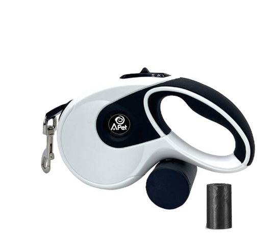 8 Meter Retractable Dog Leash with clip on poop bag Dispenser