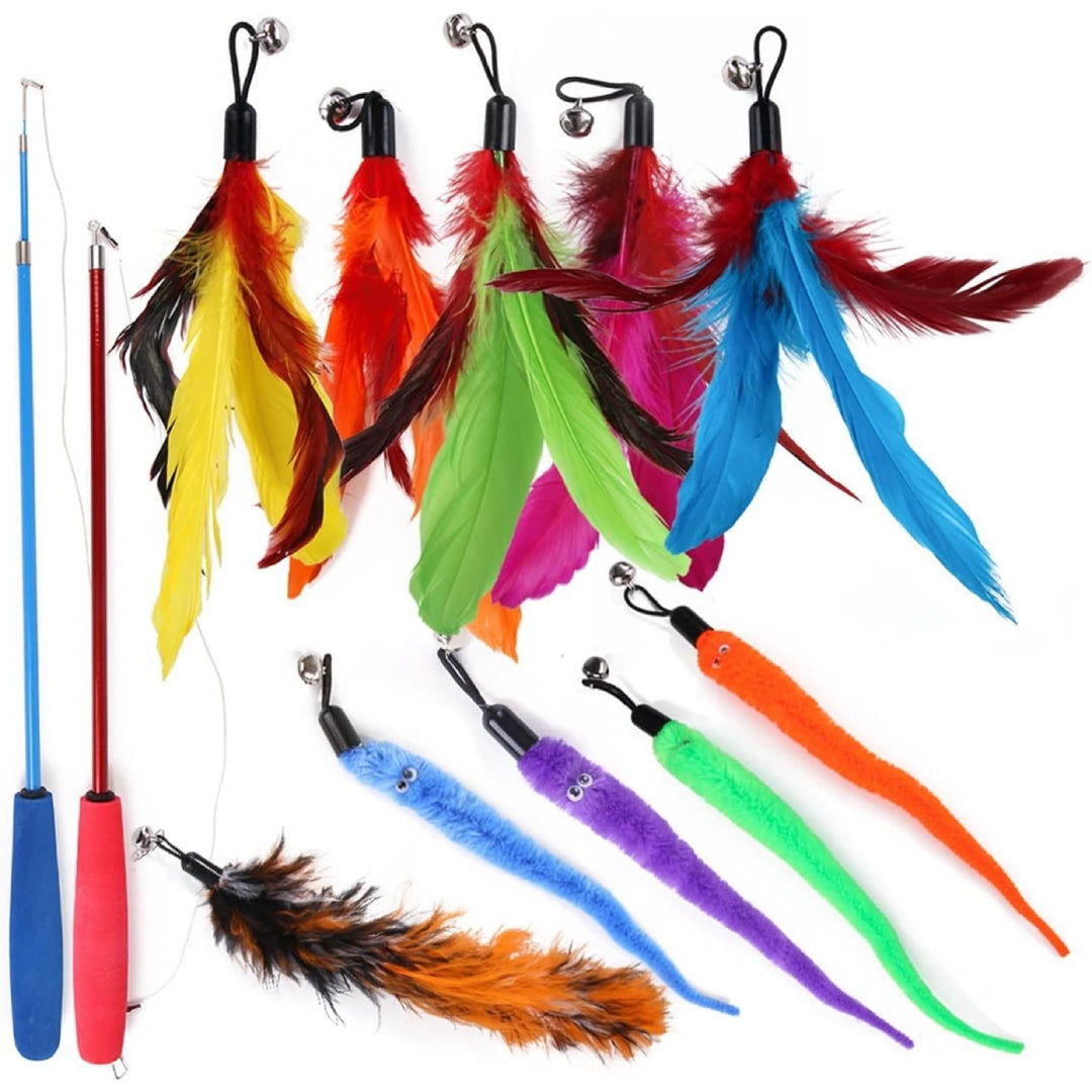 Interactive Cat Toys 2 Wand Teaser Toys & 10 Cat Feather Refills