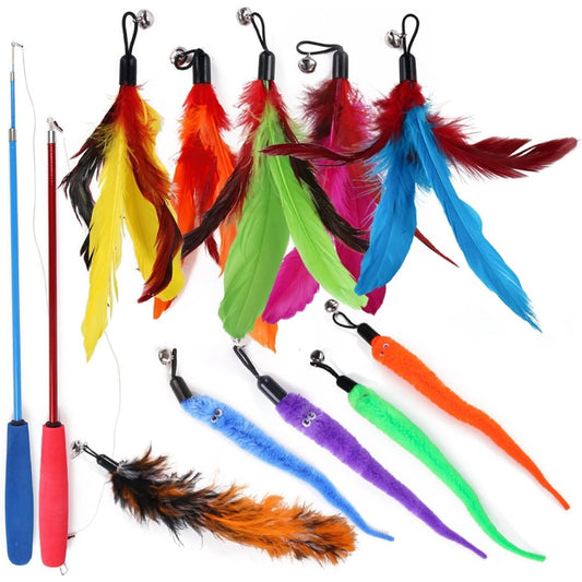 Interactive Cat Toys 2 Wand Teaser Toys & 10 Cat Feather Refills