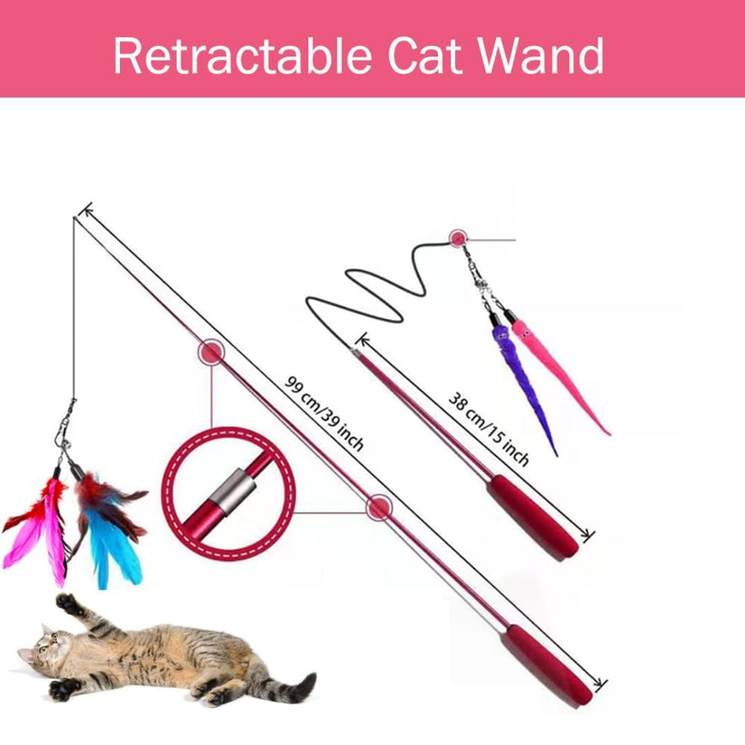 Interactive Cat Toys 2 Wand Teaser Toys & 10 Cat Feather Refills