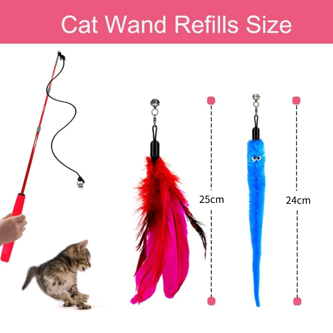 Interactive Cat Toys 2 Wand Teaser Toys & 10 Cat Feather Refills